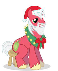 Size: 900x1100 | Tagged: safe, artist:anarchemitis, character:big mcintosh, species:earth pony, species:pony, beard, clothing, facial hair, hat, male, santa hat, simple background, solo, stallion, stool, transparent background, vector, wreath
