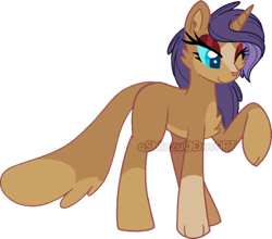 Size: 600x528 | Tagged: safe, artist:shiiazu, base used, oc, oc only, oc:duchess, oc:duchess dapperpaws, parent:capper dapperpaws, parent:rarity, parents:capperity, species:pony, species:unicorn, blank flank, cat, cat ears, cat nose, cat tail, catpony, chest fluff, colored pupils, eyeshadow, fangs, female, horn, hybrid, interspecies offspring, makeup, markings, next generation, offspring, original species, paws, raised leg, simple background, smiling, solo, transparent background, watermark