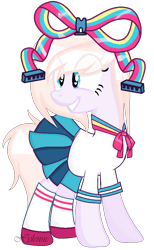 Size: 604x980 | Tagged: safe, artist:xylenneisnotamazing, oc, oc:catchy, species:earth pony, species:pony, clothing, costume, female, giffany, gravity falls, mare, nightmare night costume, schoolgirl, simple background, solo, transparent background, wires