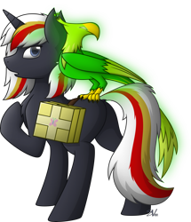 Size: 4000x4646 | Tagged: safe, artist:starlessnight22, oc, oc:pyrelight, oc:velvet remedy, species:balefire phoenix, species:bird, species:phoenix, species:pony, species:unicorn, fallout equestria, chest fluff, crossover, dock, fallout, fanfic, fanfic art, female, fluttershy medical saddlebag, hooves, horn, looking at you, mare, medical saddlebag, open mouth, plot, raised hoof, saddle bag, simple background, solo, transparent background, vector