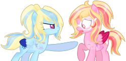 Size: 1324x645 | Tagged: safe, artist:doroshll, oc, oc only, oc:raspberry cream, species:pegasus, species:pony, female, goggles, mare, simple background, sisters, transparent background