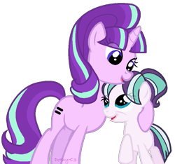 Size: 815x764 | Tagged: safe, artist:doroshll, base used, character:starlight glimmer, oc, oc:snow twinkle, parent:double diamond, parent:starlight glimmer, parents:glimmerdiamond, species:pony, female, filly, mother and daughter