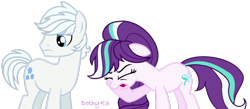 Size: 1024x448 | Tagged: safe, artist:doroshll, character:double diamond, oc, oc:snow twinkle, parent:double diamond, parent:starlight glimmer, parents:glimmerdiamond, species:earth pony, species:pony, father and daughter, female, male, mare, offspring, simple background, transparent background