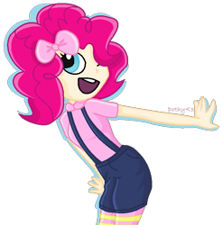 Size: 691x699 | Tagged: safe, artist:doroshll, character:pinkie pie, species:human, chibi, clothing, female, humanized, shorts, simple background, solo, suspenders, transparent background