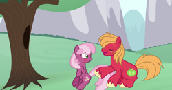 Size: 3224x1688 | Tagged: safe, artist:roseloverofpastels, character:big mcintosh, character:cheerilee, species:pony, ship:cheerimac, female, male, shipping, straight, tree