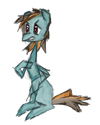 Size: 400x502 | Tagged: safe, artist:restartbob, oc, oc:mercury vapour, species:earth pony, species:pony, abstract, angular, panic, sitting, solo, worried