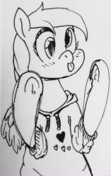 Size: 2235x3548 | Tagged: safe, artist:tacodeltaco, character:derpy hooves, species:pony, blep, silly, sketch, sweatshirt, tongue out, traditional art