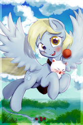 Size: 1200x1800 | Tagged: safe, artist:drafthoof, artist:klemm, character:derpy hooves, species:pegasus, species:pony, collaboration, cute, derpabetes, female, flying, mare, moogle