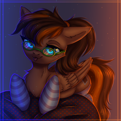 Size: 2000x2000 | Tagged: safe, artist:avrameow, oc, oc only, oc:pumpkin swirl, species:pegasus, species:pony, clothing, female, glasses, high res, socks, solo, striped socks, tongue out