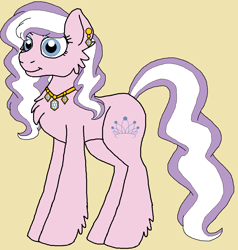 Size: 1000x1052 | Tagged: safe, artist:rosefang16, character:diamond tiara, species:earth pony, species:pony, chest fluff, ear fluff, ear piercing, earring, female, jewelry, mare, necklace, older, older diamond tiara, piercing, simple background, solo, yellow background