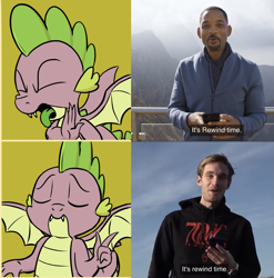 Size: 1583x1600 | Tagged: safe, artist:pony-berserker edits, edit, character:spike, barely pony related, drake, meme, pewdiepie, will smith, youtube, youtube rewind
