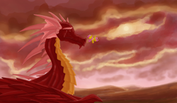 Size: 1800x1049 | Tagged: safe, artist:whitestar1802, character:basil, character:fluttershy, species:dragon, species:pegasus, species:pony, episode:dragonshy, g4, my little pony: friendship is magic, crying, duo, female, mare, red dragon, scene interpretation, size difference