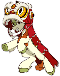 Size: 1100x1400 | Tagged: safe, artist:alexi148, character:autumn blaze, species:kirin, species:pony, episode:sounds of silence, g4, my little pony: friendship is magic, awwtumn blaze, chinese new year, clothing, costume, cute, female, hoofy-kicks, lion dance, looking at you, mare, simple background, smiling, solo, transparent background, underhoof