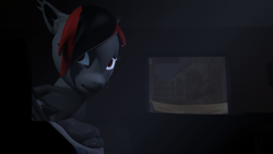 Size: 3265x1837 | Tagged: safe, artist:jollyoldcinema, oc, oc:nightfang, species:pony, 3d, alone, bedroom, isolation, lonely, night, solo, source filmmaker