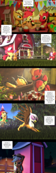 Size: 1156x3508 | Tagged: safe, artist:tonkano, character:apple bloom, character:applejack, character:big mcintosh, character:gilda, character:sugar belle, character:tender taps, species:earth pony, species:griffon, species:pony, species:unicorn, series:five things you didn't know, ship:sugarmac, ship:tenderbloom, 3d, applejack's hat, banana, barn, clothing, comic, cowboy hat, female, flower, food, forever alone, funeral, hat, male, meme, shipping, straight