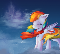 Size: 2687x2415 | Tagged: safe, artist:autumnvoyage, character:rainbow dash, species:pegasus, species:pony, clothing, cute, dashabetes, eyes closed, female, mare, scarf, solo