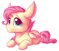 Size: 2124x1844 | Tagged: safe, artist:klarapl, character:fluttershy, species:pegasus, species:pony, cheek fluff, chest fluff, colored wings, cute, female, looking at you, prone, shyabetes, simple background, solo, stray strand, three quarter view, transparent background