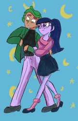 Size: 1688x2602 | Tagged: safe, artist:pettypop, character:timber spruce, character:twilight sparkle, character:twilight sparkle (scitwi), species:eqg human, ship:timbertwi, my little pony:equestria girls, clothing, cosplay, costume, darien shields, female, jacket, male, sailor moon, serena tsukino, shipping, skirt, straight, sweater
