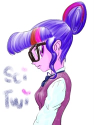 Size: 688x917 | Tagged: safe, artist:xjleiu, character:twilight sparkle, character:twilight sparkle (scitwi), species:eqg human, my little pony:equestria girls, clothing, female, glasses, simple background, solo, white background
