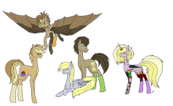 Size: 6517x3981 | Tagged: safe, artist:icey-wicey-1517, artist:moonlight0shadow0, edit, character:derpy hooves, character:dinky hooves, character:doctor whooves, character:time turner, oc, oc:clockwork (ice1517), oc:tinker (ice1517), parent:derpy hooves, parent:doctor whooves, parents:doctorderpy, species:earth pony, species:pegasus, species:pony, species:unicorn, icey-verse, ship:doctorderpy, 13, amputee, augmented, biohacking, brother and sister, clothing, collaboration, color edit, colored, cyborg, ear piercing, earring, family, father and daughter, father and son, feather, female, flower, flying, glasses, heart, horn ring, jewelry, lip piercing, male, mare, mother and daughter, mother and son, next generation, nose piercing, nose ring, offspring, piercing, prosthetic limb, prosthetic wing, prosthetics, raised hoof, shipping, siblings, signature, simple background, sisters, snake bites, socks, stallion, straight, tattoo, transparent background, wall of tags, wings