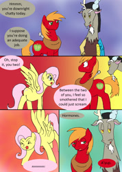 Size: 1000x1406 | Tagged: safe, artist:emilou1985, character:big mcintosh, character:discord, character:fluttershy, species:pony, comic:signs, ship:fluttermac, comic, female, male, mood swing, pregnant, screaming, shipping, straight