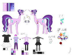 Size: 7086x5385 | Tagged: safe, artist:moonlight0shadow0, character:starlight glimmer, species:pony, species:unicorn, icey-verse, alternate hairstyle, beanie, belt, blouse, choker, clothing, commission, ear piercing, earring, eye scar, female, fishnets, flannel, flower, hair bun, hat, headcanon, horn ring, implied lesbian, implied magical lesbian spawn, implied shimmerglimmer, implied shipping, implied sunset shimmer, jeans, jewelry, mare, necklace, panic! at the disco, pants, piercing, reference sheet, ring, rose, scar, shirt, signature, simple background, skirt, socks, solo, stockings, striped socks, t-shirt, tattoo, thigh highs, transparent background, vest, wall of tags, wedding ring, wristband