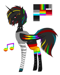 Size: 3545x4417 | Tagged: safe, artist:moonlight0shadow0, oc, oc only, oc:night rainbow, species:alicorn, species:bat pony, species:pony, alicorn oc, bat pony alicorn, bat pony oc, boots, chest fluff, choker, clothing, colored wings, commission, ear piercing, earring, eyebrow piercing, fangs, female, hoodie, jewelry, mare, multicolored hair, multicolored wings, piercing, rainbow hair, rainbow socks, reference sheet, shoes, simple background, socks, solo, spiked choker, striped socks, transparent background, wing piercing, wristband
