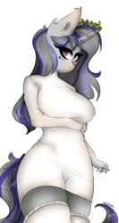 Size: 576x1080 | Tagged: safe, artist:cutejosuke, oc, oc only, oc:meadow blossom, species:anthro, species:pony, species:unicorn, anthro oc, big breasts, breasts, clothing, female, looking at you, simple background, solo, sweater, white background, ych result