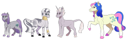 Size: 9478x2949 | Tagged: safe, artist:venommocity, character:bon bon, character:maud pie, character:sweetie drops, character:zecora, character:zesty gourmand, species:pony, absurd resolution, simple background, size difference, transparent background