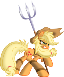 Size: 2988x3581 | Tagged: safe, artist:ratchethun, character:applejack, species:earth pony, species:pony, female, lidded eyes, simple background, solo, transparent background, trident, weapon