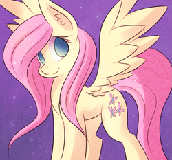 Size: 1299x1210 | Tagged: safe, artist:autumnvoyage, character:fluttershy, species:pegasus, species:pony, cute, ear fluff, female, looking at you, mare, no catchlights, no pupils, shyabetes, smiling, solo, spread wings, standing, three quarter view, wings