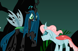 Size: 2224x1460 | Tagged: safe, artist:roseloverofpastels, character:ocellus, character:queen chrysalis, character:sandbar, species:changeling, species:reformed changeling, ship:ocelbar, angry, duo, female, male, older, shipping, straight