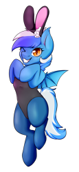 Size: 1236x2687 | Tagged: safe, artist:cleoziep, oc, oc only, oc:dancy, species:bat pony, species:pony, bat pony oc, bipedal, bunny ears, bunny suit, clothing, cute, female, leotard, looking at you, mare, one eye closed, pantyhose, playboy bunny, simple background, slit eyes, smiling, solo, transparent background, wink