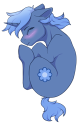 Size: 1258x1960 | Tagged: safe, alternate version, artist:cleoziep, oc, oc only, oc:paamayim nekudotayim, species:pony, species:unicorn, blushing, eyes closed, fetal position, floppy ears, simple background, sleeping, solo, top down, transparent background