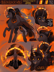 Size: 1200x1600 | Tagged: safe, artist:varllai, oc, oc:queen black hole, species:alicorn, species:pony, alicorn oc, black hole, black hole pony, messier 87, ponified, reference, reference sheet