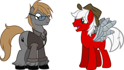 Size: 2000x1125 | Tagged: safe, artist:theeditormlp, oc, oc only, oc:the editor, species:earth pony, species:pegasus, species:pony, amputee, artificial wings, augmented, clothing, glasses, male, mechanical wing, prosthetic eye, prosthetic limb, prosthetic wing, prosthetics, shirt, simple background, stallion, transparent background, vest, wings