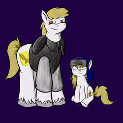 Size: 3200x3200 | Tagged: safe, artist:greenfinger, oc, oc only, oc:amazing grace, oc:glory be, species:earth pony, species:pony, fanfic:the iron horse: everything's better with robots, clothing, cultist, earth pony oc, eyes closed, fanfic art, female, grin, male, nun, purple background, simple background, smiling, unshorn fetlocks