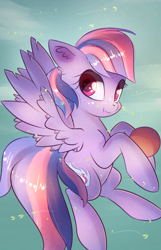 Size: 1142x1768 | Tagged: safe, artist:autumnvoyage, character:wind sprint, species:pegasus, species:pony, episode:common ground, g4, my little pony: friendship is magic, :t, ball, buckball, cute, ear fluff, female, filly, flying, smiling, solo, spread wings, sprintabetes, wing fluff, wings