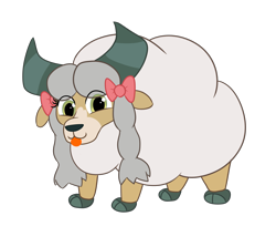 Size: 2830x2520 | Tagged: safe, artist:eow, character:yona, species:sheep, species:yak, blep, bow, cloven hooves, crossover, cute, female, pokemon sword and shield, pokémon, solo, tongue out, wooloo, woolyona, yonadorable