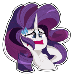 Size: 1920x1920 | Tagged: safe, artist:jxst-starly, base used, character:rarity, species:pony, species:unicorn, chest fluff, cutie mark hair accessory, female, mare, marshmelodrama, open mouth, sad, shocked, signature, simple background, solo, transparent background