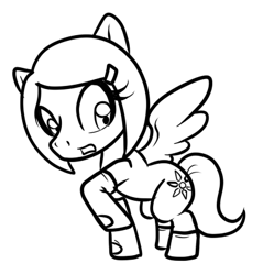 Size: 402x420 | Tagged: safe, artist:chaoscroc, oc, oc only, species:pegasus, species:pony, clothing, lineart, pegasus oc, raised hoof, socks, solo, wings