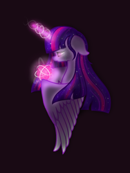 Size: 768x1024 | Tagged: safe, artist:delfinaluther, character:twilight sparkle, character:twilight sparkle (alicorn), species:alicorn, species:pony, crying, female, floppy ears, glowing horn, horn, magic, mare, sad, simple background, solo, wing hold