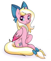 Size: 1024x1229 | Tagged: safe, artist:csox, oc, oc only, oc:bay breeze, species:pegasus, species:pony, bow, cute, ear fluff, female, hair bow, mare, ocbetes, simple background, sitting, solo, tail bow, transparent background, two toned wings, wings