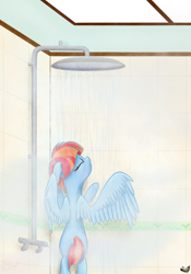 Size: 2500x3580 | Tagged: safe, artist:alicorn-without-horn, character:windy whistles, species:pegasus, species:pony, episode:parental glideance, g4, my little pony: friendship is magic, bathing, bipedal, bipedal leaning, eyes closed, female, leaning, mare, shower, solo