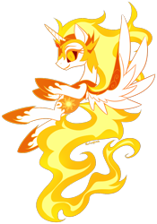 Size: 700x1000 | Tagged: safe, artist:rainspeak, character:daybreaker, character:princess celestia, species:alicorn, species:pony, armor, crazy eyes, cutie mark, female, fire, flying, hoof shoes, mane of fire, mare, simple background, solo, spread wings, transparent background, wings