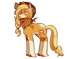 Size: 1870x1502 | Tagged: safe, artist:corporalvortex, part of a set, character:applejack, species:earth pony, species:pony, g5 leak, leak, alternate cutie mark, alternate design, alternate hairstyle, applejack (g5), applejack's hat, braid, clothing, coat markings, colored hooves, cowboy hat, cute, ear fluff, female, hat, jackabetes, mare, masculine mare, redesign, scarf, simple background, smiling, socks, socks (coat marking), solo, standing, straw in mouth, unshorn fetlocks, white background