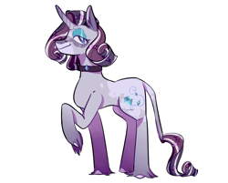 Size: 1870x1502 | Tagged: safe, artist:corporalvortex, part of a set, character:rarity, species:classical unicorn, species:pony, species:unicorn, g5 leak, leak, alternate color palette, alternate cutie mark, alternate design, alternate hairstyle, bedroom eyes, choker, cloven hooves, coat markings, collar, colored hooves, colored horn, ear fluff, eyeshadow, female, horn, jewelry, leonine tail, majestic, makeup, mare, necklace, raised hoof, rarity (g5), redesign, short hair, simple background, solo, star (coat marking), two toned mane, unshorn fetlocks, white background