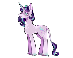 Size: 1870x1502 | Tagged: safe, artist:corporalvortex, part of a set, character:starlight glimmer, species:classical unicorn, species:pony, species:unicorn, alternate color palette, alternate cutie mark, alternate design, alternate hairstyle, cloven hooves, coat markings, colored fetlocks, colored hooves, colored horn, cute, ear fluff, female, horn, leonine tail, looking at you, mare, redesign, simple background, smiling, socks (coat marking), solo, standing, star (coat marking), unshorn fetlocks, white background