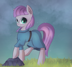 Size: 1913x1757 | Tagged: safe, artist:autumnvoyage, character:maud pie, species:earth pony, species:pony, clothing, dress, ear fluff, female, grass, mare, rock, sky, solo