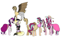 Size: 8220x5669 | Tagged: safe, artist:icey-wicey-1517, artist:moonlight0shadow0, edit, character:dinky hooves, oc, oc:clockwork (ice1517), oc:dawn light (ice1517), oc:dusk fire (ice1517), oc:evening glitter, oc:shadow shine, oc:tinker (ice1517), parent:derpy hooves, parent:doctor whooves, parent:starlight glimmer, parent:sunset shimmer, parents:doctorderpy, parents:shimmerglimmer, species:earth pony, species:pegasus, species:pony, species:unicorn, icey-verse, absurd resolution, amputee, artificial wings, augmented, biohacking, blushing, brother and sister, clothing, collaboration, color edit, colored, crossed arms, cup, cyborg, dress, drink, ear piercing, earring, female, flying, food, glasses, glowing horn, hat, horn, ice cream, ice cream cone, implied gay, implied shipping, jewelry, licking, magical lesbian spawn, male, mare, midriff, nose piercing, nose ring, offspring, pants, piercing, polo shirt, popsicle, prosthetic leg, prosthetic limb, prosthetic wing, prosthetics, raised hoof, raised leg, shirt, shorts, siblings, simple background, sisters, sitting, snake bits, stars, summer, sun hat, sundress, sunglasses, t-shirt, tank top, tattoo, tongue out, transparent background, twins, wall of tags, wings